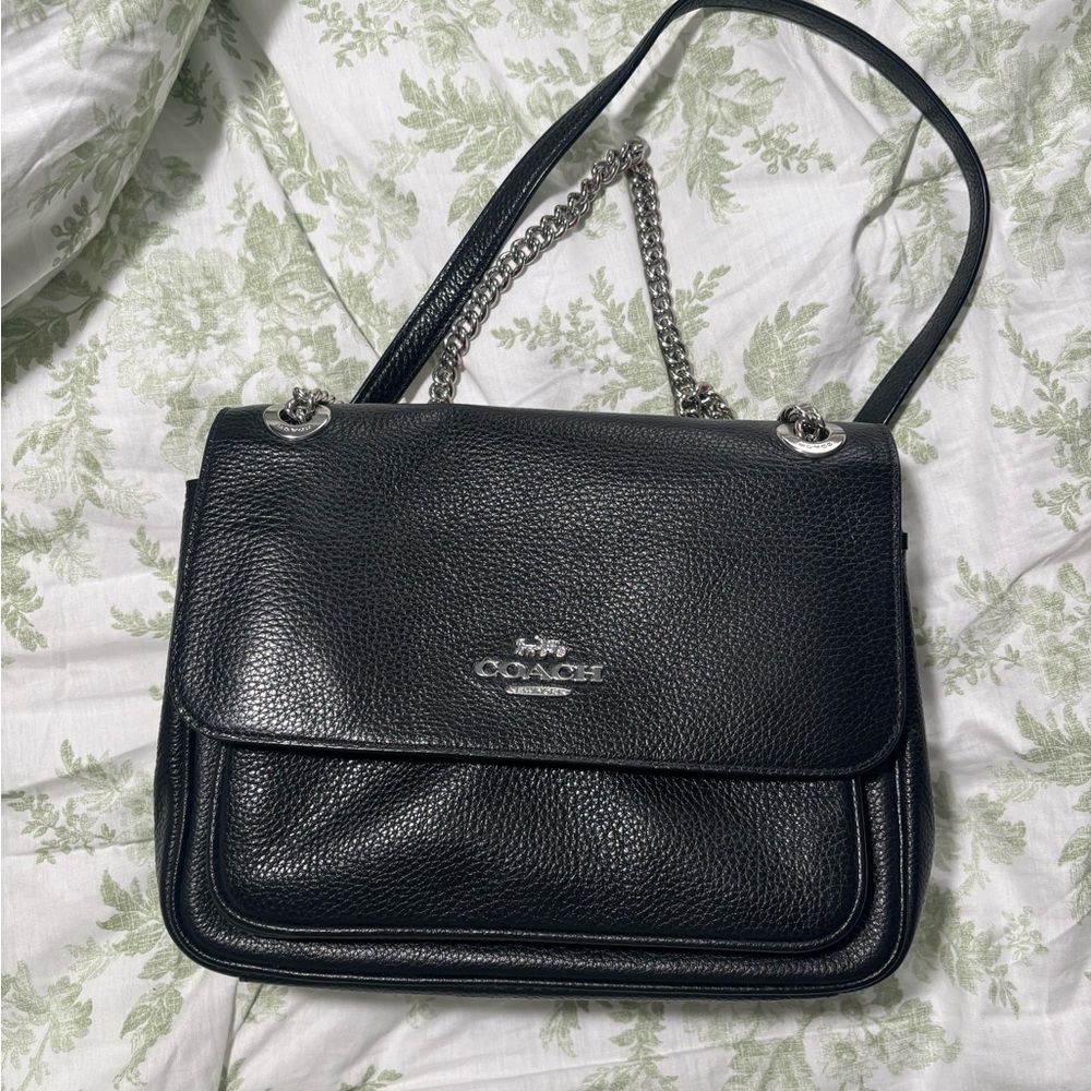 Coach Black Leather Shoulder Bag with Chain Strap - Picture 4 of 4